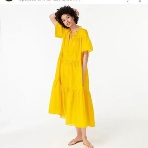 J. Crew Tiered Midi Dress Size M Cotton Yellow Marigold